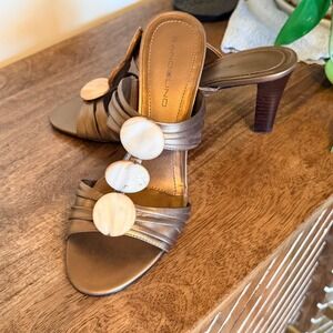 Bronze Metallic Mule Heels Slip On Womens Coastal Y2K Chic Sandal Resortwear New